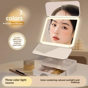 Nhà Máy Trực Tiếp Hai Mặt LED Sáng Vanity Gương Có Thể Thu Vào Máy Tính Để Bàn Trang Điểm Gương Với Điền Vào Trong Ngăn Kéo Lưu Trữ Hộp - Product Image 3
