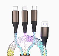 Cable de Datos RGB, Uno a Tres USB 2.0 Tipo-C, Carga Súper Rápida 3A para Teléfonos Móviles Android, con Iluminación Degradada
