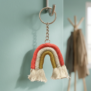 Porte-clés tissé en acrylique multicolore arc-en-ciel bohème fait main, design personnalisé, respectueux de l'environnement, haute qualité, Pâques, baptême - Product Image 3