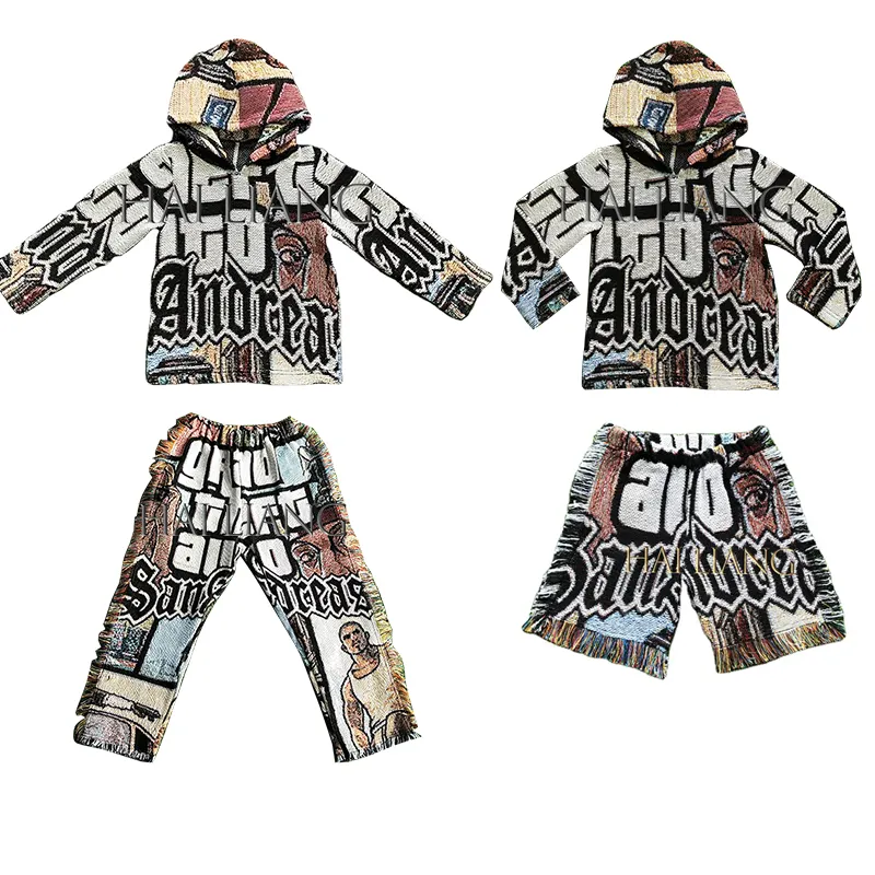 Abbigliamento autunnale personalizzato per bambini 2022 ragazzi abiti Streetwear arazzo felpa con cappuccio Set all'ingrosso bambini coperta pantaloni della tuta e felpa con cappuccio