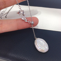 Collier ras du cou en perles baroques d'eau douce naturelles Starlight, style précieux, avec pendentif et chaîne en Y ajustable