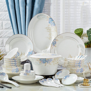 Nhà Máy Trực Tiếp Tay Dấu Vết Jingdezhen 58 Miếng Xương Bộ Đồ Ăn Trung Quốc Đặt 10 Người Ăn Quà Tặng Đặc Biệt Bộ Đồ Ăn Gốm Bộ Đồ Ăn Thiết Lập - Product Image 1