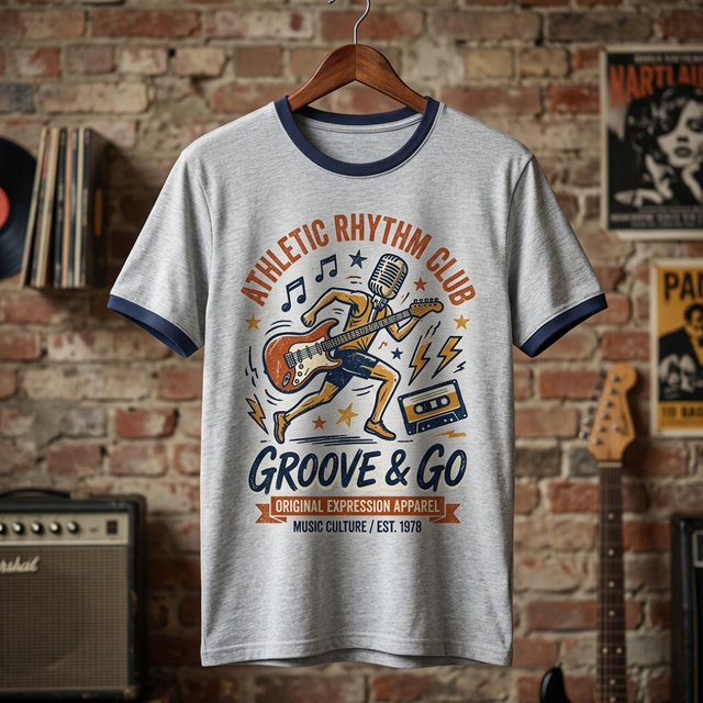 Mens Retro Rock Music Ringer T-Shirt Custom OEM High Quality Breathable Vintage Tees