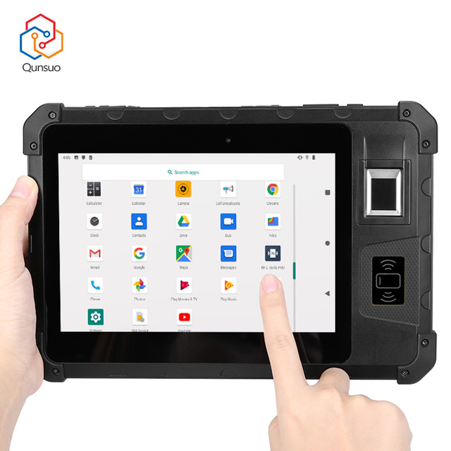 Qunsuo IP67 Level Handheld 4G GMS Wifi Fingerprint NFC UHF Reader Barcode Scanner 8 Inch Industrial Rugged Android Tablet PC