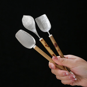 Pure Tin Tea Spoon Set With Bamboo Handle Traditional Chinese Tea Ceremony Tools Handheld Flat Design For Tea Serving - Product Image 1