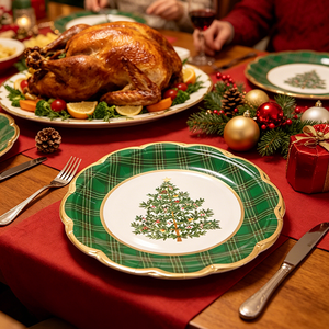 Assiettes en papier à carreaux verts avec bordure dorée, 10,5 pouces, 300g, 24 pièces, pour vaisselle de table festive - Product Image 2