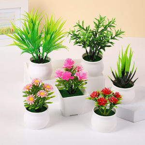 Plantes artificielles en pot, combinaison de petites fleurs et de plantes vertes, 10x14 cm, décorations de mariage en PVC - Product Image 1