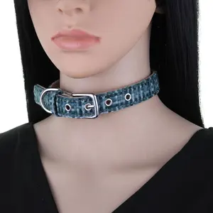 Vintage Classic Geruite Katoenen Linnen Stof Microfiber Lederen Fasion Ketting Persoonlijkheid Kraag Choker Ketting