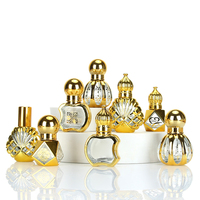 Flacon de parfum à bille en verre gravé électro-plaqué or de luxe, forme unique, style Dubaï, 10 ml 15 ml, avec bouchon couronne doré