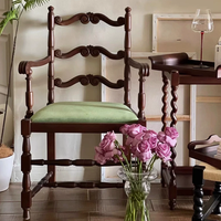Fauteuil de salle à manger vintage de style européen en bois massif sculpté, dossier haut à triple volute, en velours, mobilier de maison