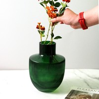 Vase en verre classique chinois vert foncé en forme de bouilloire, bombé pour hydroponie/fleurs séchées, décoration d'entrée de salle d'exposition