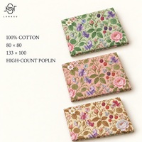 Kain Katun Voile Motif Bunga Vintage English Garden Sweet Pea Rose, Ringan, Bahan Katun Poplin untuk Kemeja dan Gaun