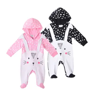 Petelulu rabbit all over printing pom pom romper baby and kids clothes infant toddlers clothing