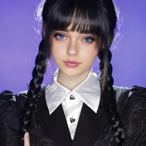 Peluca de cosplay de Halloween de la Familia <span class=keywords><strong>Addams</strong></span>, Wednesday, de fibra resistente al calor, negra, con doble trenza, para mujeres y niñas - Product Image 3