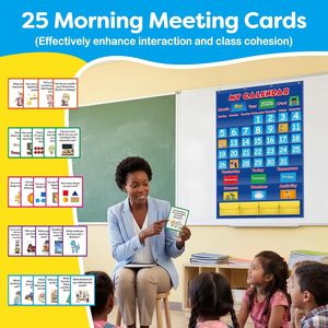 Classroom Calendar Pocket Chart Monthly Kids Preschool Kindergarten Time Management Board 44.534 x 44.534 Inches - Product Image 5