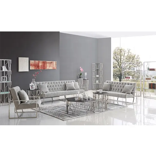 Phổ Biến Môi Trường Kim Loại Khung Thép Không Gỉ Sofa Set Thiết Kế Với Giá