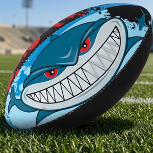 Ballon de rugby de qualité supérieure, design requin, taille officielle 5, en PVC mousse, cousu à la machine, haute performance, forte adhérence - Product Image 2