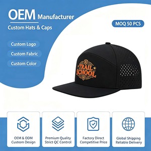 Casquette de baseball sportive haut de gamme à 6 panneaux, à visière plate, en maille imperméable, avec perforations découpées au laser, style mode et performance, type snapback - Product Image 1