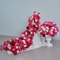 Décorations de table de mariage, chemin de table en fleurs artificielles rose poudré et bordeaux, rose vif, chemin de table en cascade de fleurs d'automne pour canapé