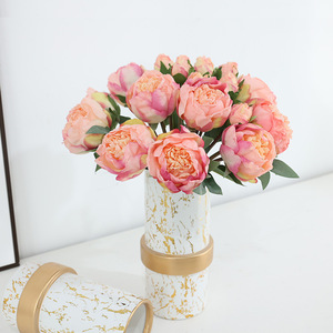 Bouquet de pivoines artificielles 10 pièces, fleurs en soie rose, jaune, champagne, haute simulation, décoration de mariage et de maison - Product Image 2