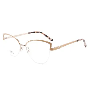 DH6628 High quality gold half frame design women's ultralight optical glasses with metal frame
