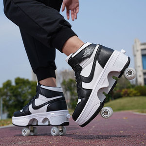 Heely Roller Shoes Black White Red Leather Plastic Wheels Double Row Adjustable Brightness Flashing For Kids Adults Boys Girls - Product Image 1