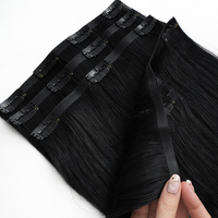 Extensiones de Cabello Clip-In PU Negras Premium, Lisas, Fácil DIY, Volumen y Largo Instantáneos
