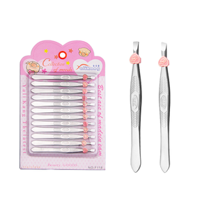 DANTRIC IMPLANTS Kit de 12 Pinzas de Precisión de Acero Inoxidable para Cejas y Pestañas, Puntas Inclinadas y Planas de 10 mm, para Vello Facial y Pestañas Encarnadas - Product Image 2
