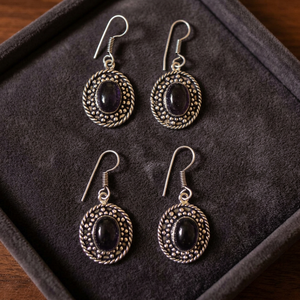 Vintage Amethyst Drop <b>Earrings</b> <b>for</b> <b>Women</b> Bezel Setting Round Purple Stone Antique Silver Plated Tibetan Silver Geometric Jewelry - Product Image 2