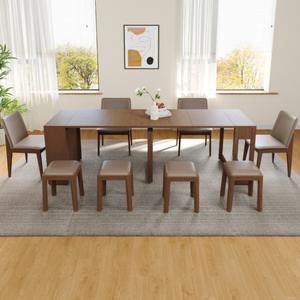 Mesa de comedor extensible de madera maciza, rectangular, plegable, multiusos, convertible para comedor - Product Image 1