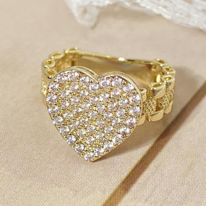 Cincin berbentuk hati modis untuk wanita, dapat diatur ukurannya, berlapis emas, bertabur zircon, model Nugget Iced Out - Product Image 6