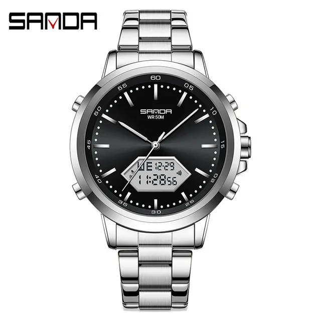 SANDA 3301 50M Waterproof Shock Resistance Fashion Trendy Hot Sale New Model LED Digital Analog Display Business Men Wrist Watch