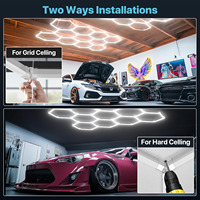 Lampe de garage et d'atelier LED hexagonale améliorée, 3 niveaux de luminosité réglables, super lumineuse, étanche IP65, portable, 14 grilles, éclairage d'atelier AC