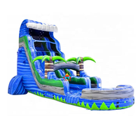 Toboggan aquatique gonflable tropical commercial avec piscine, thème palmier, toboggan aquatique pour enfants pour événements estivaux, fête de jardin