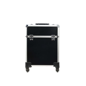 Valise de maquillage professionnelle noire, taille moyenne, avec roulettes pivotantes, verrouillable, extensible, boîte de rangement cosmétique pour artistes - Product Image 3