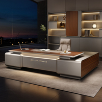 Ensemble de mobilier de bureau de direction de luxe moderne, bureau en forme de L avec armoire latérale pour PDG, solutions de bureau tout-en-un