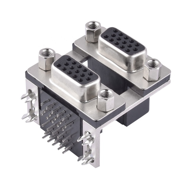 CHUANGQIN CQ-D-SUBSC1515 Double Layer VGA Computer Connector D-SUB 15 Pin 5.08 Female-Female with Screw Motherboard Video Socket