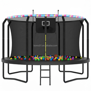 Zoshine <span class=keywords><strong>Trampoline</strong></span> à barres courbes de 16 pieds avec filet de sécurité en <span class=keywords><strong>mousse</strong></span> PVC durable et résistant, pour enfants, extérieur, jardin, panier de basket-ball, lumière LED - Product Image 1