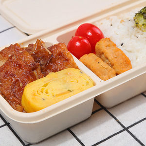 Emballage à 2 compartiments boîte à lunch biodégradable avec couvercle récipient alimentaire biodégradable jetable - Product Image 4