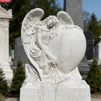 YOUFINE Statue d'ange pleureur grandeur nature en marbre blanc, sculptée à la main, pour cimetière et jardin commémoratif