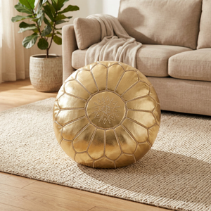 Housse de pouf dorée brodée style bohème faite à la main en daim à motif géométrique avec cordon de serrage personnalisable pour la maison - Product Image 4