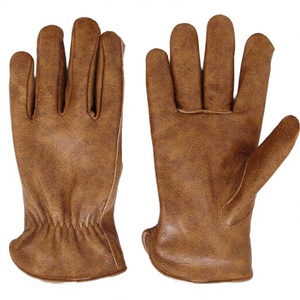 Brown Cowhide Leather Anti-Slip Powder-Free Elastic <b>Wristlet</b> Heavy Duty Work Gloves for Motorcycle Gardening & Yard Work - Product Image 2