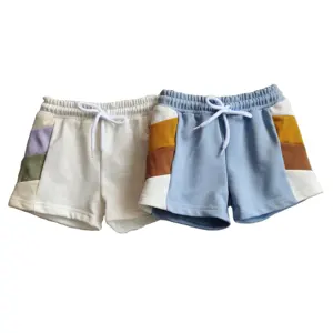 Pantalones cortos de sudor de contraste populares para niños Verano Casual Ropa activa única Pantalones cortos de algodón deportivos con cordón