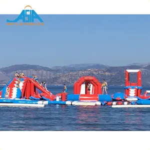 สวนน้ำเป่าลมลอยน้ำคุณภาพสูงพร้อมแทรมโพลีนสวนน้ำร้อนทะเลสาบ Inflatables เกมน้ำ