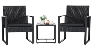 Set di Mobili da Balcone in Polyrattan Resistente alle Intemperie con 2 Sedie con Cuscini <span class=keywords><strong>e</strong></span> Tavolo per Balcone, Terrazza - Product Image 3