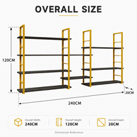 Étagère de rangement multi-niveaux HONGYAN en métal jaune, 240 cm de long, avec panneaux noirs, pour magasin, salle d'exposition, maison, bureau