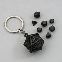 Porte-clés en métal creux D20, alliage de zinc, gravé dragon, avec mini-dés pour accessoires de jeu de rôle de table DND