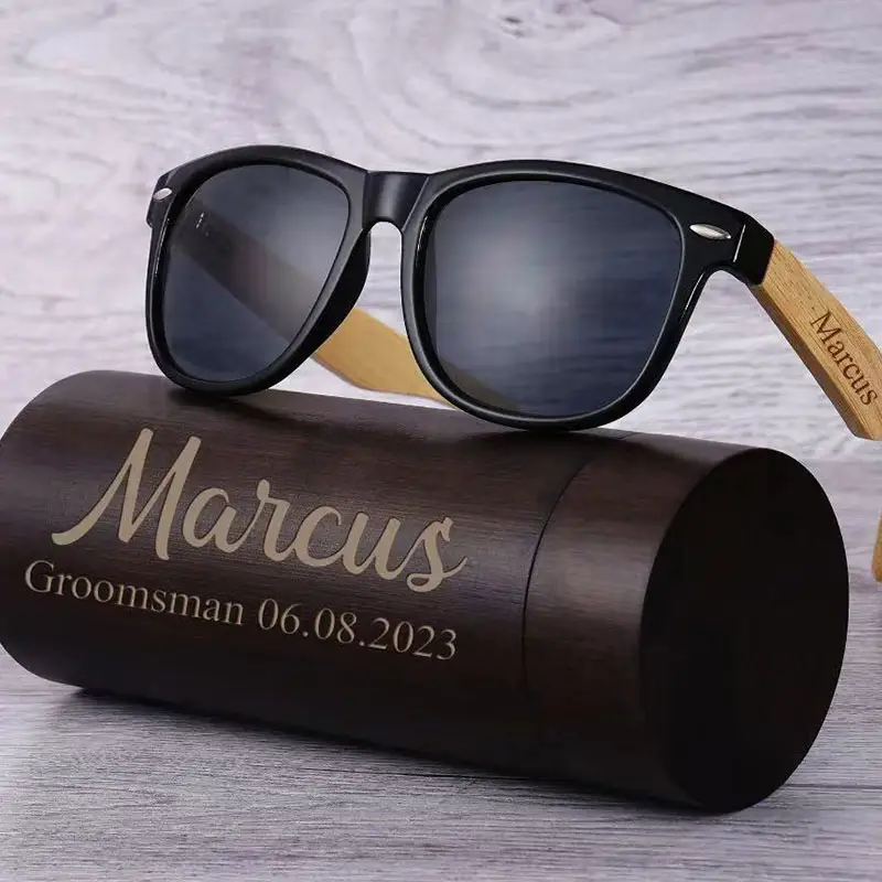 QIUHAN OEM Father Day Gift Customize Letter Name Women Men Wooden Sunglasses