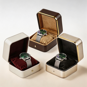 Boîte d'emballage de luxe pour montre individuelle, étui à montre en cuir PU avec bord doré, boîte à montre avec coussin doux pour cadeau d'amateur de montres - Product Image 5