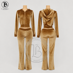 Nuovi Arrivi: Completo Due Pezzi da <span class=keywords><strong>Donna</strong></span> Stile Y2k, Tuta in <span class=keywords><strong>Velluto</strong></span> a Righe con Logo Personalizzato, Giacca con Zip e <span class=keywords><strong>Pantaloni</strong></span> Jogger - Product Image 5